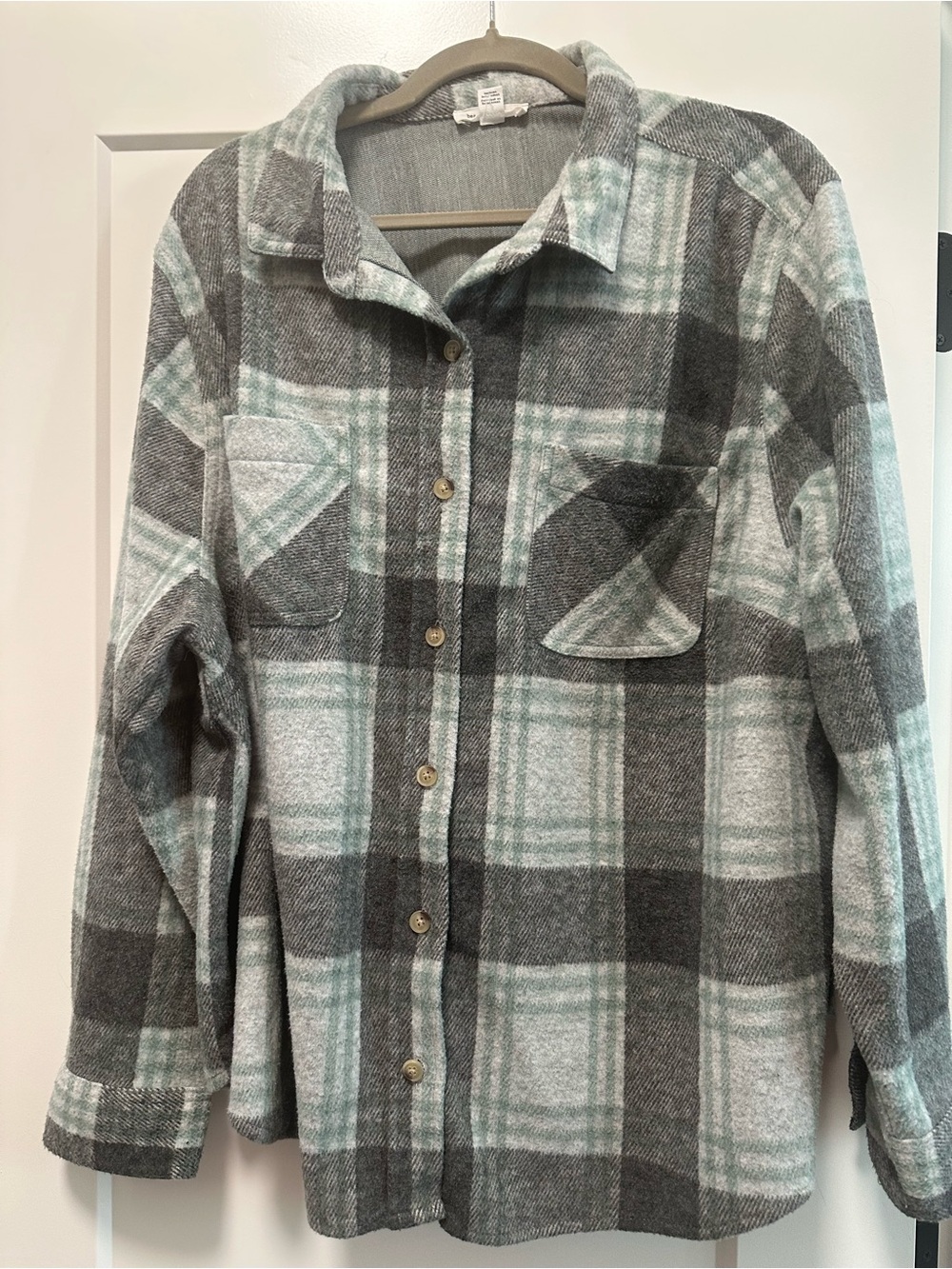 beachlunchlounge Gray and Green Plaid Flannel